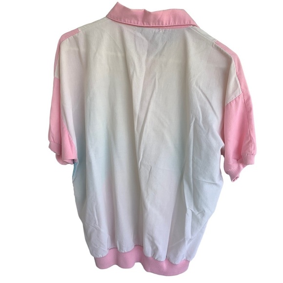 Vintage Casual Isle Blouse Top Women Medium Pink Blue Parachute Ladies Shirt - Picture 3 of 4